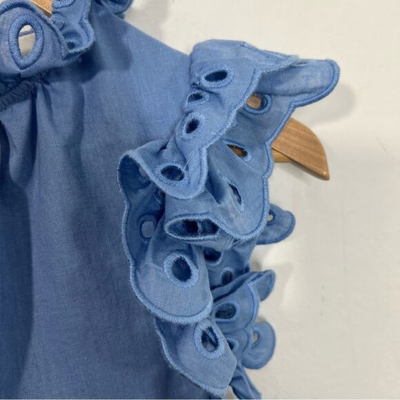 Sea Tiered Waverly Flutter Sleeves Ruffle Trim Carolina Blue Dress Size 8 - Picture 9 of 16